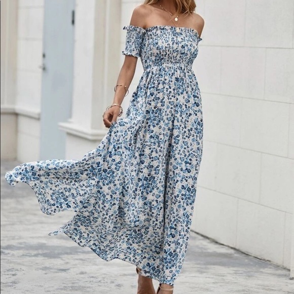 Boho floral shirred off shoulder maxi dress - Picture 6 of 8